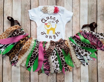 Birthday Girl Outfit, Queen of the Jungle, Animal Print Birthday Outfit, Jungle Theme birthday Outfit, Toddler Girl Birthday Outfit, Monkey