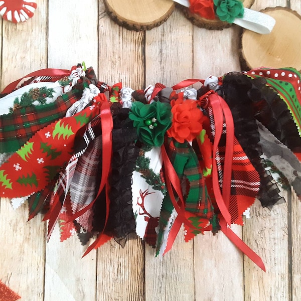 Tutú de Navidad, Tutú de tela, Tutú de niña, Tutú para niños pequeños, Tutú de Navidad para niña, Tutú rojo y verde, Negro, Rojo, Verde, Tutú de cinta, Encaje