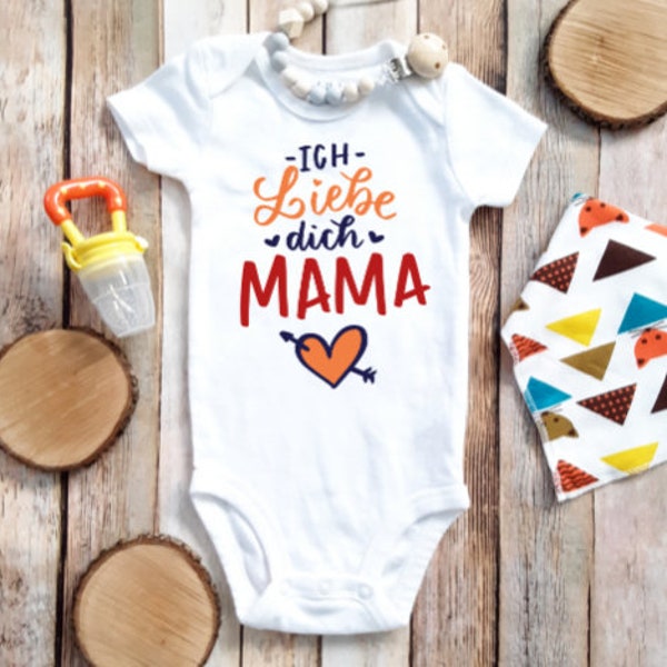 Ich Liebe Dich Mama, German, I love You Mama, New Mom Gift, Baby Shower Gift, Neutral, Boy Bodysuit, Girl Bodysuit, New Baby Announcement
