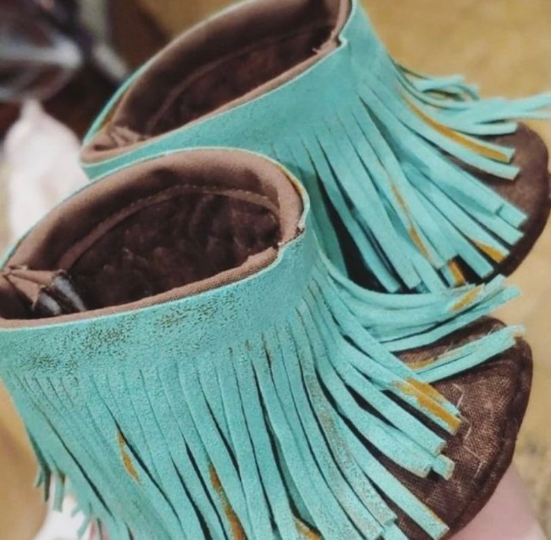 Baby Boots, Baby Western Booties Shabby Chic Fringe Turquoise and Brown Baby Western Boots, Cowboy Boots, Fringe Boots, Baby moccasin boots image 9