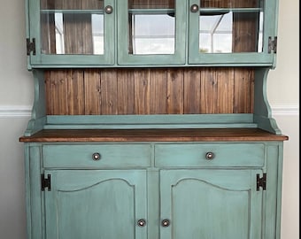 Farmhouse hutch buffet/Vintage hutch/blue hutch/teal hutch/French country/modern farmhouse/China cabinet