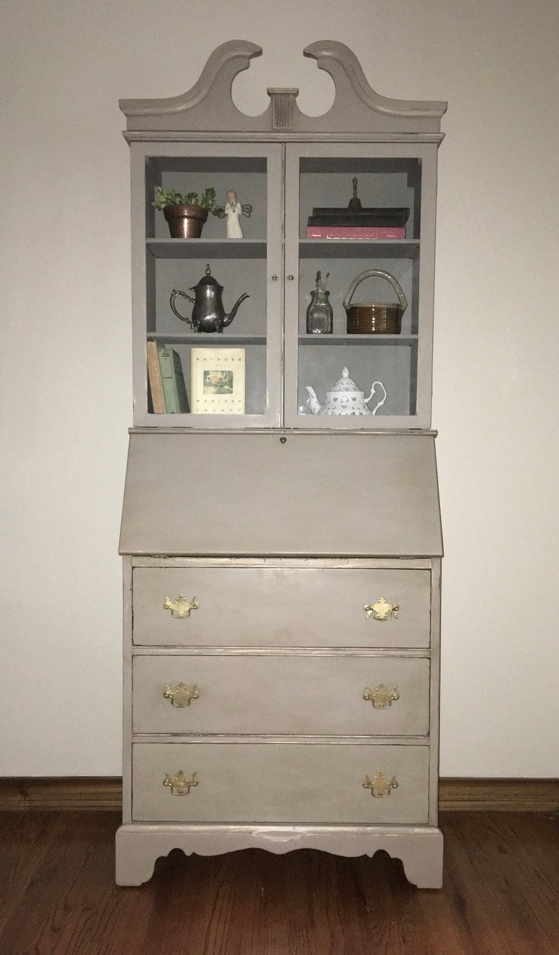 Vintage Antique Mahogany Secretary Desk Hutch Refinished Hand Etsy