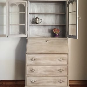 Vintage/Antique Secretary Desk/Hutch refinished hand painted/Jasper cabinet