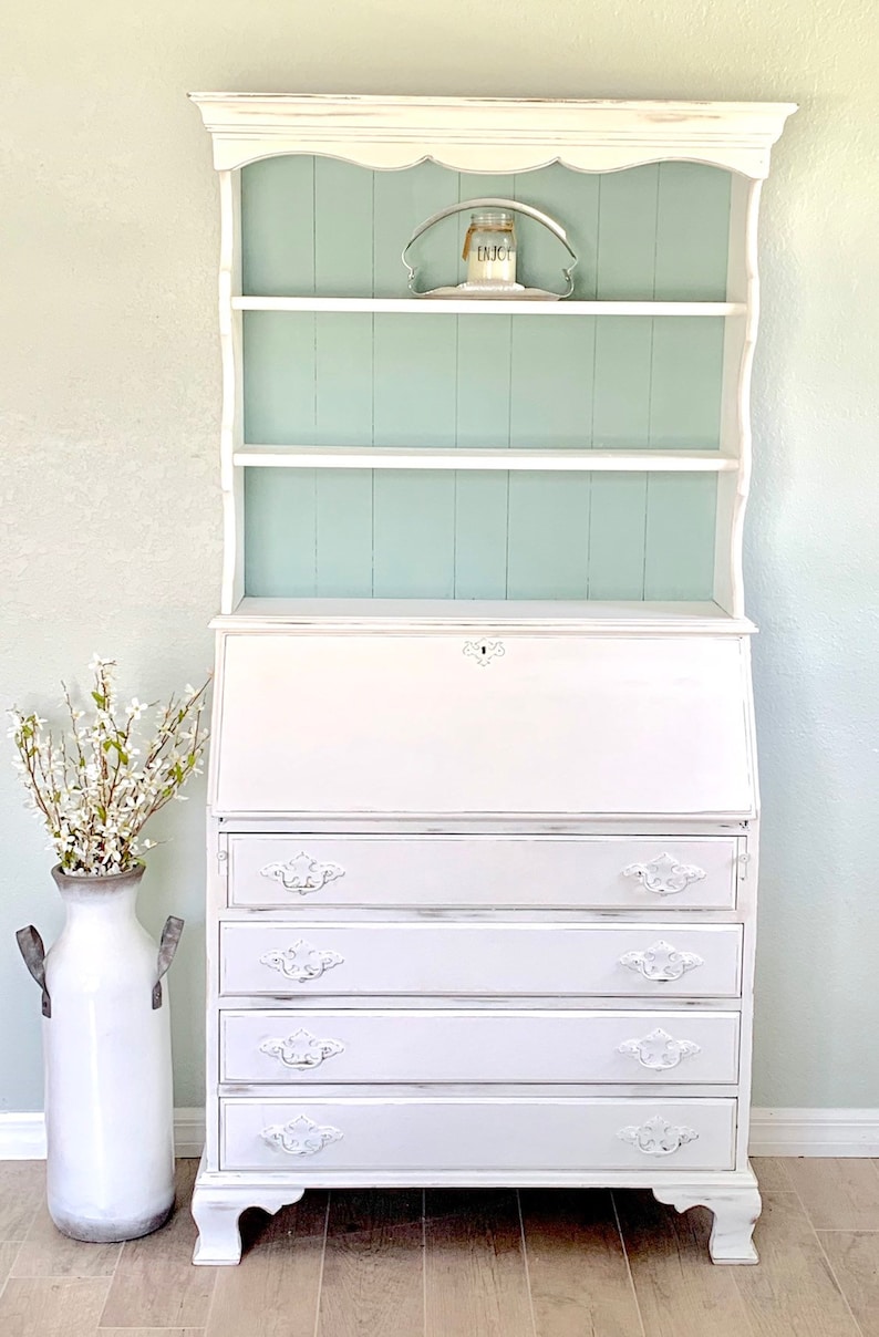 Beach Cottage Secretary Desk Vintage Secretary Desk Farmhouse Etsy