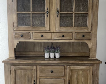 French Country Hutch Cabinet: Distressed Wood Farmhouse Sideboard
