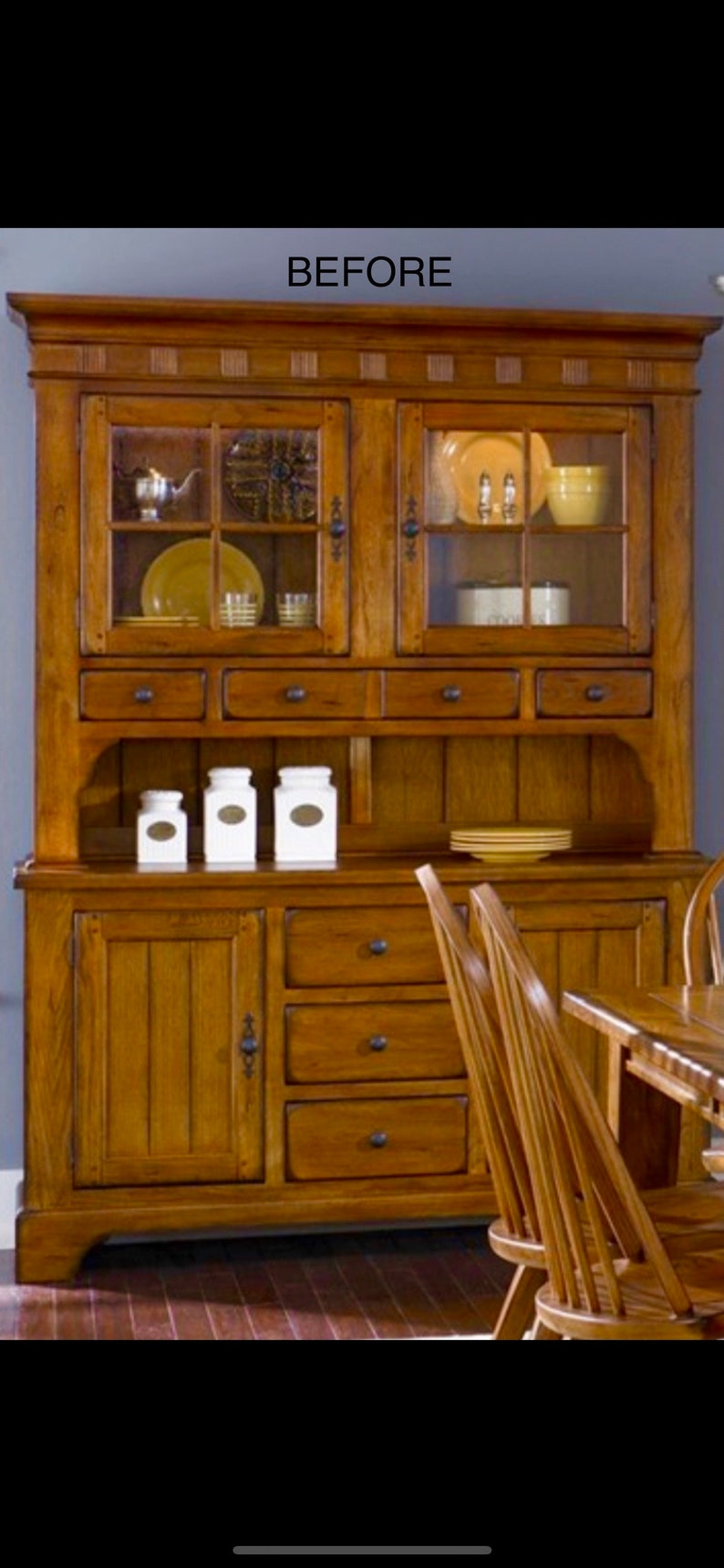 French country hutch cabinet/farmhouse hutch/modern farmhouse/ welsh sideboard/ breakfront/distressed wood hutch/shaker hutch image 9