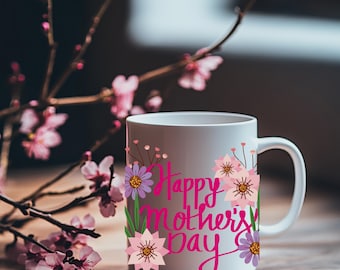 Handmade Mother's Day Coffee Mug: Floral Design, 15 oz Cup