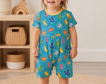 Toddler Bear Print Romper | Handmade Short Sleeve Baby Outfit