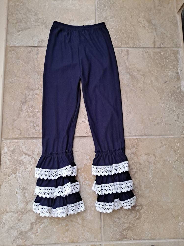Girl Ruffle Pants,girl 3 Layer Ruffle Pants Blue and White Ruffle Pants