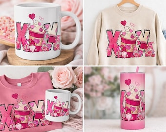 XOXO Valentine PNG | Pink Love Gnome Design | Sweatshirt Mug Tumbler File | Sublimation DTF
