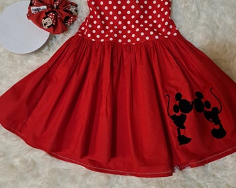 Girls Minnie Mouse Halter Dress, Red Polka Dot Party Dress