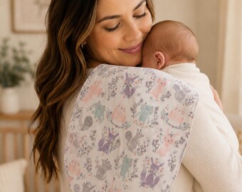 Handmade Baby Burp Cloths, Pastel Woodland Animal Prints, Nursery Essentials