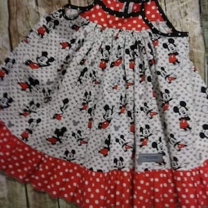 Handmade Mickey Mouse Dress: Sleeveless Polka Dot Swirl Party Dress