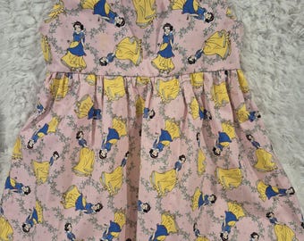 Handmade Pink Princess Dress, Character Print, Polka Dot Straps, Birthday Outfit