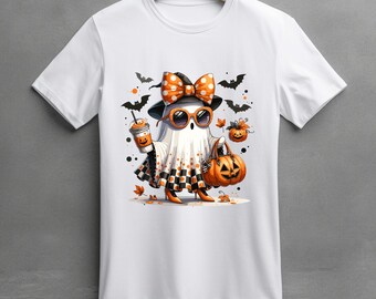 Handmade Halloween Ghost T-Shirt: Women's Crewneck Tee