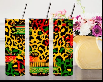 Afro Leopard Print 20oz Skinny Tumbler. Travel tumbler, gift