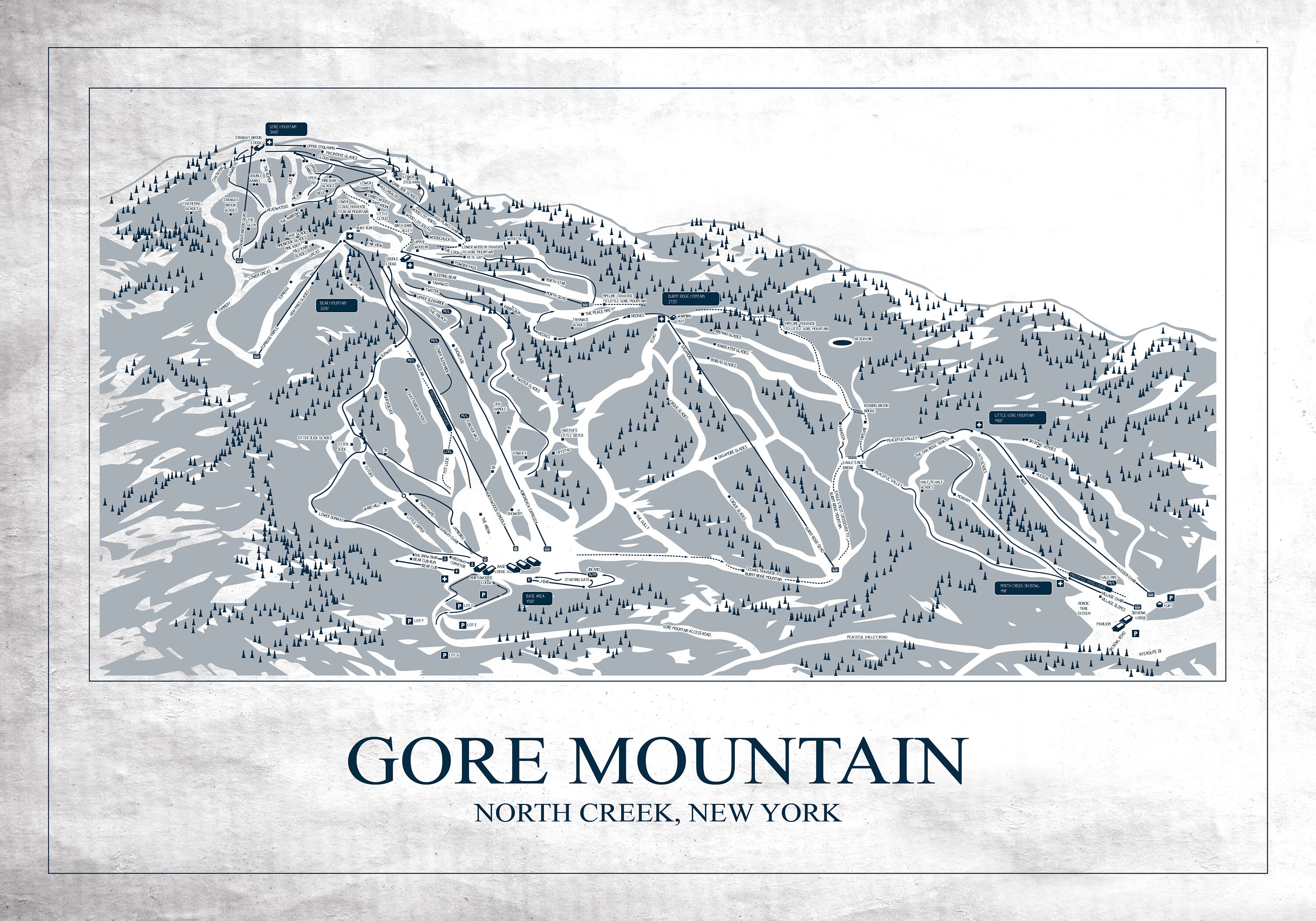 Gore Mountain Hand Drawn Trail Map Etsy