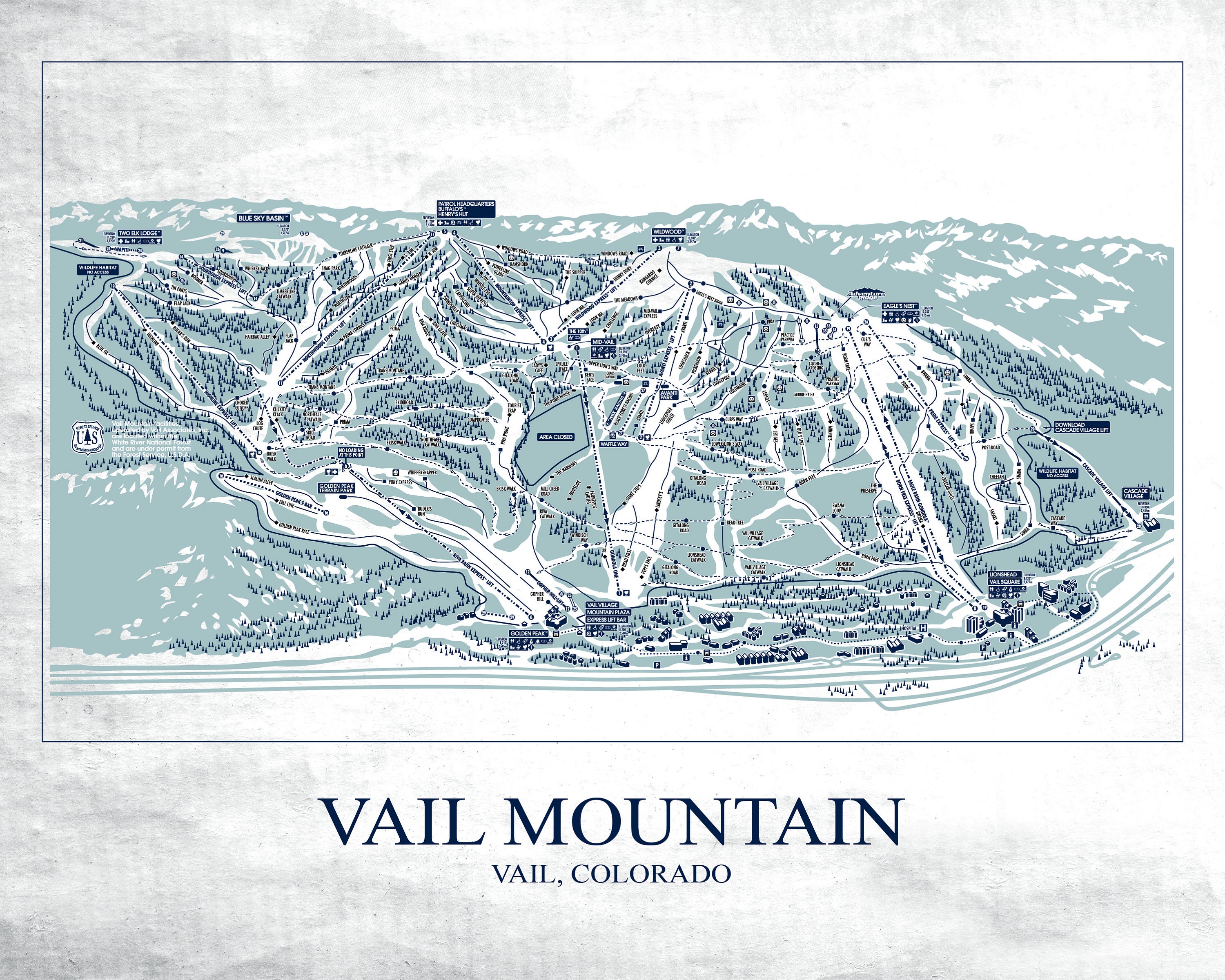 Vail Mountain Hand Drawn Trail Map  Etsy