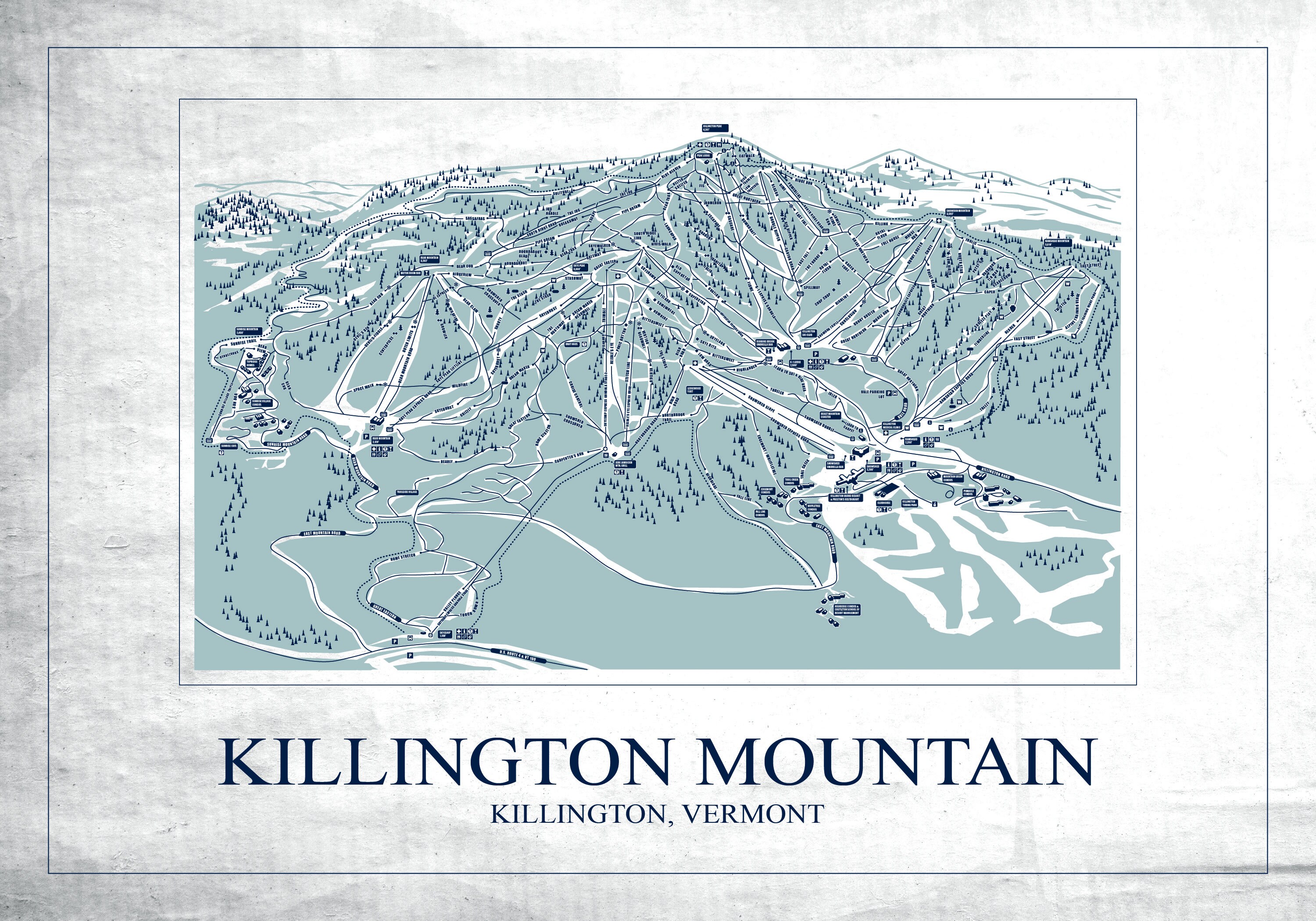 Killington Mountain Hand Drawn Trail Map - Etsy