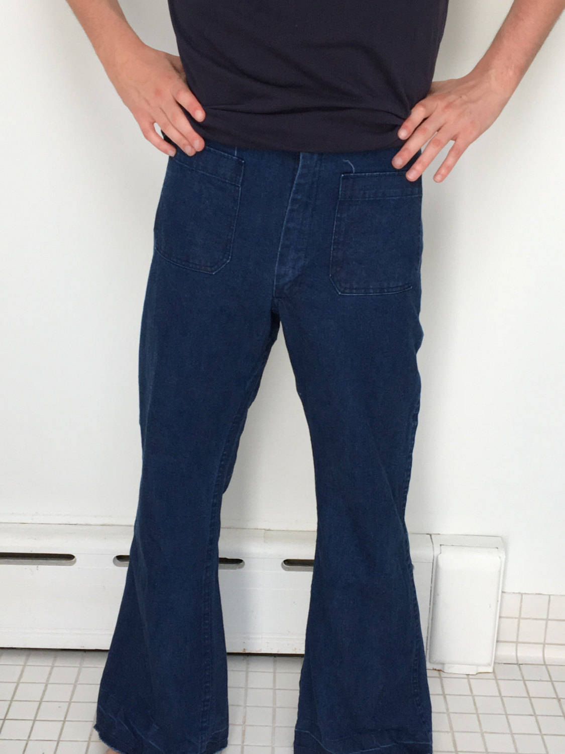 vtg mens utility trouser denim type II us navy sailor jeans flare bell  bottom