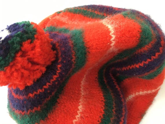 1960's MoD WooL BeReT PoM PoM BeANiE chunky kNit f