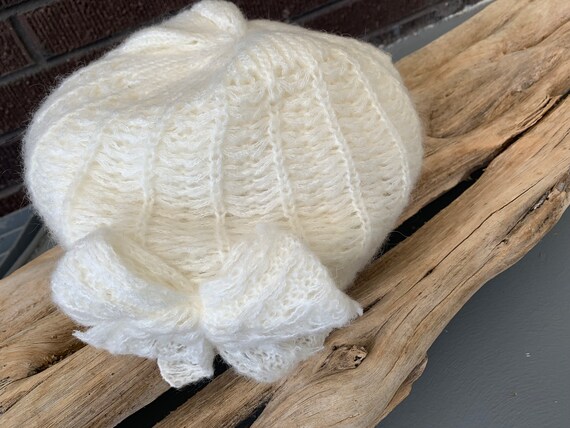 1960's MoD BeReT BoW BeANiE chuNky kNit fashion Ha