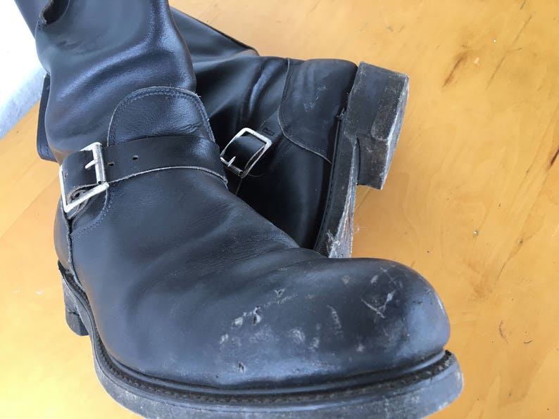 VietNaM ERa BLacK LeaTHeR MoTo BiKeR BooTs USA 1970's MoD coMBaT biKeR ruGGeD huNtiNg ridiNg MoToRcYCLe MecHaNic BooTs image 1