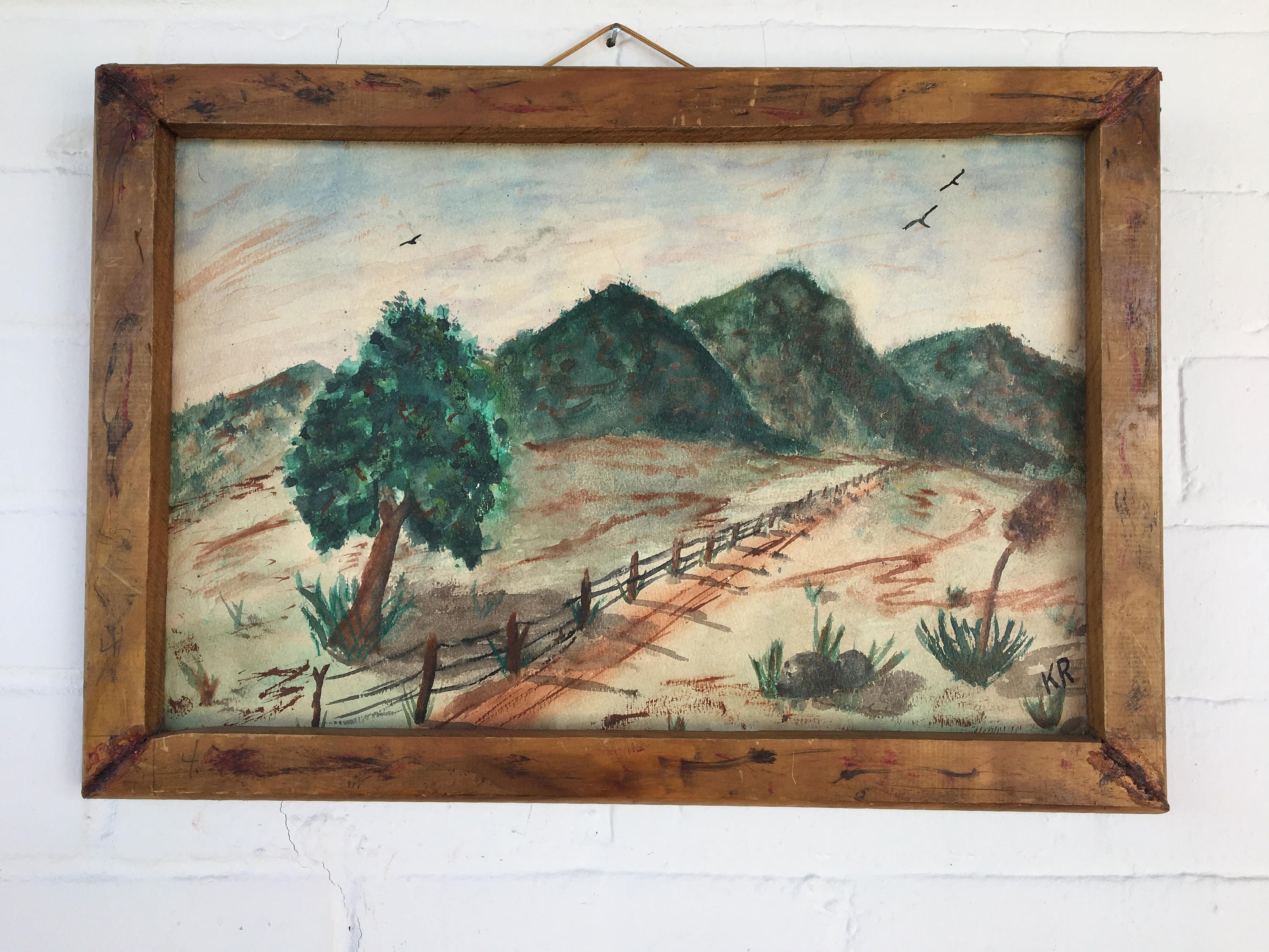 1970 年代の水彩風景画 オリジナルアート 額入りモダンアート 絵画