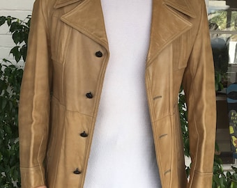 Leather Trench Coat 1960's Gangster Hippie Disco Grais Mod