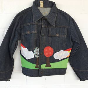 1970's MoD ArT KiDs JEaN JacKeT EmBRoiDeReD APPLiQue GRaiNy DeNiM sHiRt SToRy JacKeT USA image 10