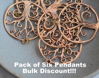 Large Round Bronze Tree of Life Pendants, Bronze Tree Pendants, Inspirational Pendants, Spiritual Pendants, Wholesale, Pack of 6, JH15-005