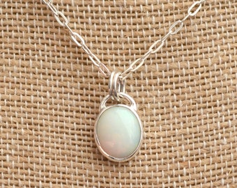 Sterling Silver Ethiopian Opal Necklace Opal Gemstone Necklace One of a Kind Oval Opal Pendant BS19-0119H Sparkly Cable Chain