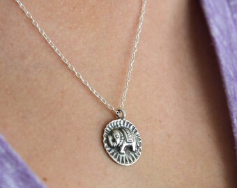 AL18 Choose Length Karen Hill Tribe Charms Sterling Silver Elephant Necklace With Personalized Bronze Initial Fine Silver Cable Chain