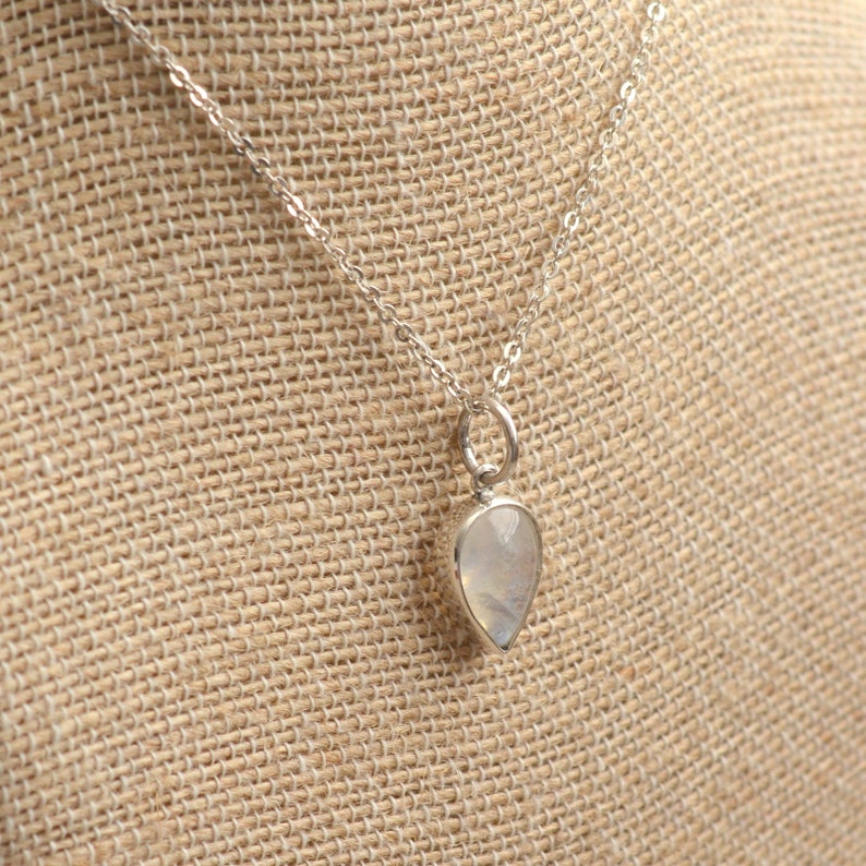 BS19-0113 Rainbow Moonstone Necklace Sterling Silver Rainbow Moonstone Teardrop Pendant Necklace June Birthstone Necklace