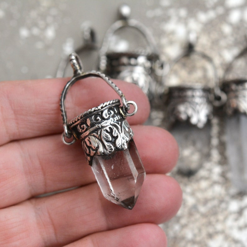 Large Crystal Point Pendant 1 Sterling Silver Quartz Bid19 0102yb Tibetan Carved Repousse - Large Quartz Crystal Pendant Large Crystal Point Pendant 1 Sterling Silver Quartz Bid19 0102yb Tibetan Carved Repousse - Large Quartz Crystal Pendant