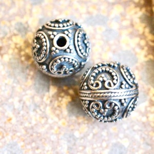 10mm Round Sterling Silver Oxidized Beads, Focal Beads, Ornate Beads, Fancy Beads, Silver Beads for Earrings, BA171201D