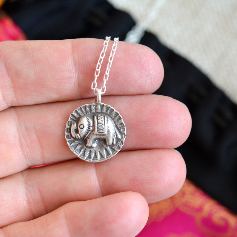 AL18 Choose Length Karen Hill Tribe Charms Sterling Silver Elephant Necklace With Personalized Bronze Initial Fine Silver Cable Chain