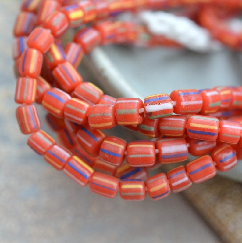 Striped Red Glass Tube Beads Indonesian Lampwork Glass Seed Etsy