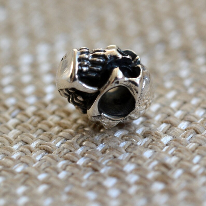 Skull Bracelet Skull Necklace 1-9mm Sterling Silver Skull Bead Large Hole Double Sided Gothic Skull Men/'s Biker Jewelry GS16-003