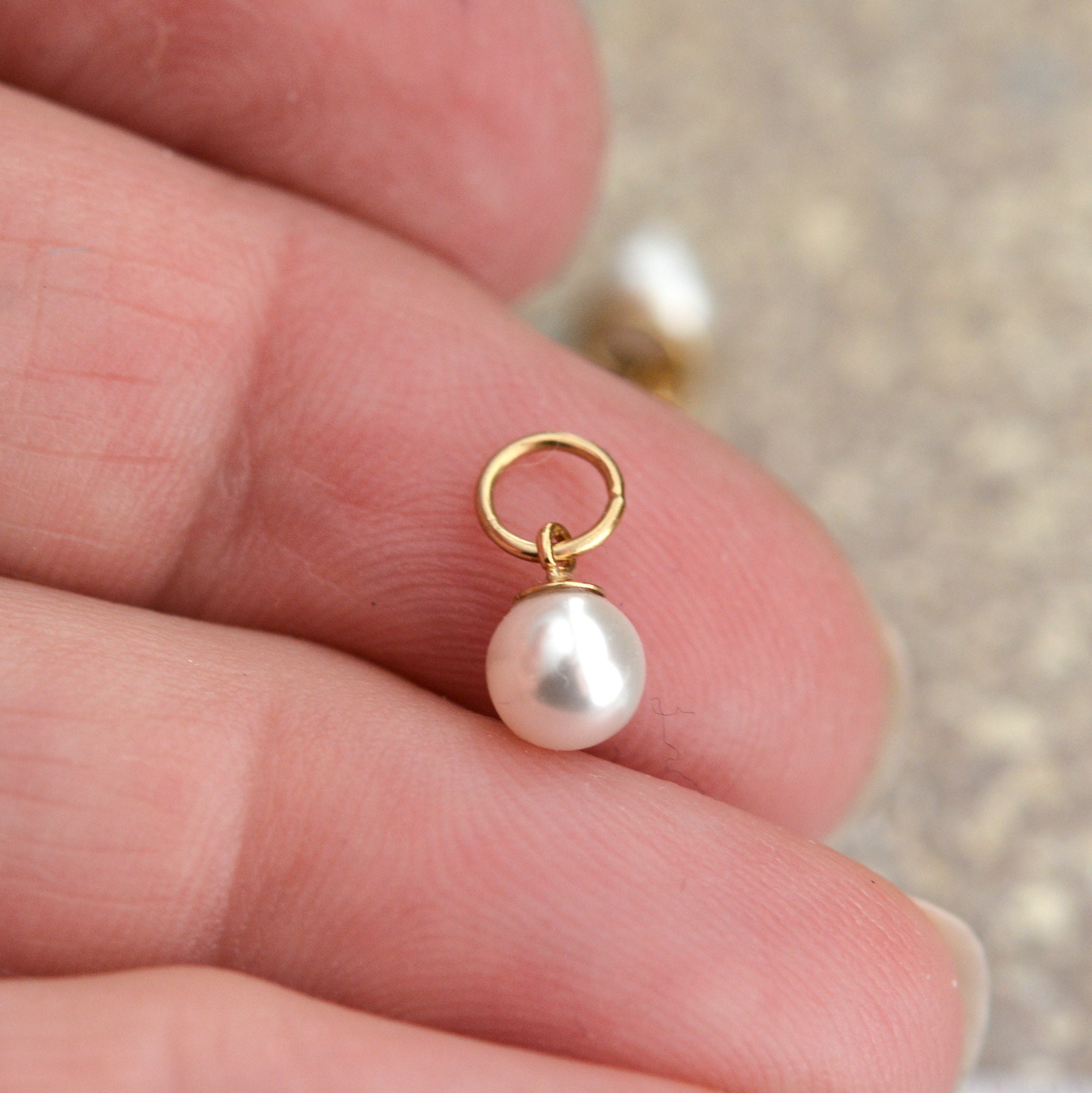 White Pearl Charm, 14K Gold Filled Crystal Pearl Charm, 5mm Pearl Hooplet,  Gold Ball Charm, Gold Earring Charms, Gold Charms, KL20-1024 