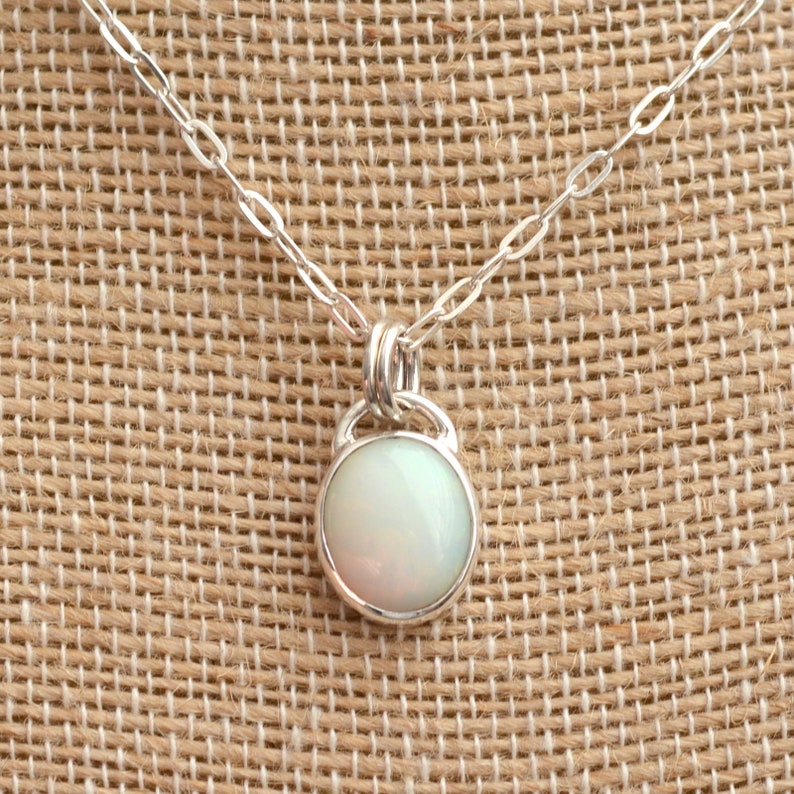 Sterling Silver Ethiopian Opal Necklace Opal Gemstone Necklace One of a Kind Oval Opal Pendant BS19-0119H Sparkly Cable Chain