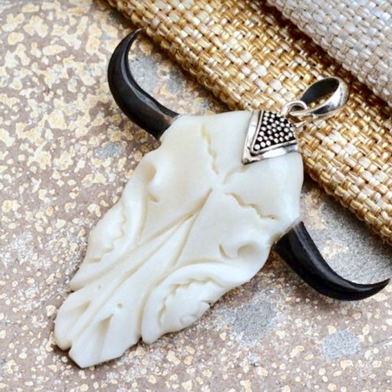 1 3//4/" HANDCARVED BUDDHA BISON BONE BOVINE 925 STERLING SILVER pendant