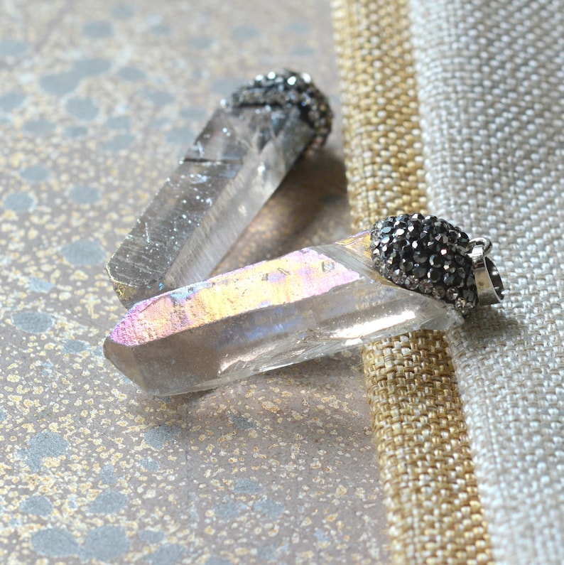 Angel Aura Quartz Healing Crystal Mystical Jewelry HAS170113B Large Crystal Point Pendant 1- Aura Quartz Crystal Pendant Rhinestone Pave