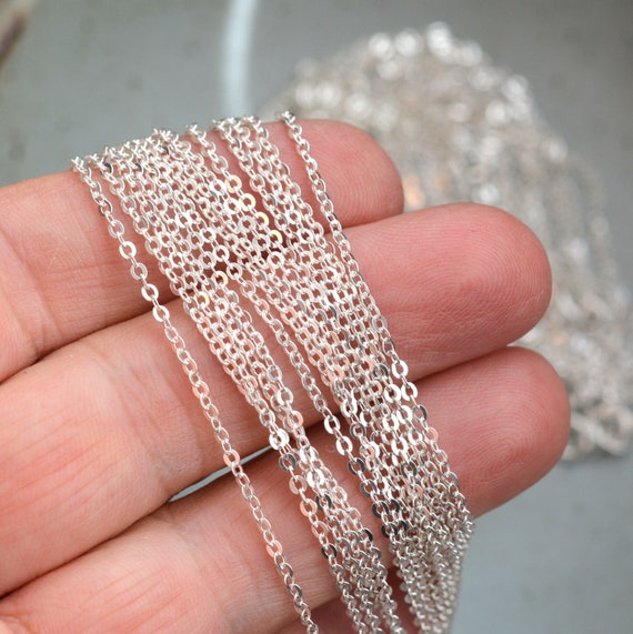 Fine Silver Chain Sterling Silver Dainty Sparkly Flat Etsy