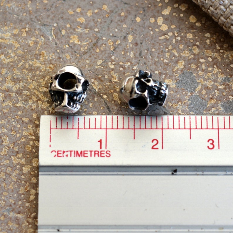 Skull Bracelet Skull Necklace 1-9mm Sterling Silver Skull Bead Large Hole Double Sided Gothic Skull Men/'s Biker Jewelry GS16-003