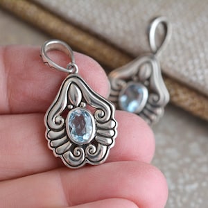Silver Blue Topaz Pendant, Sterling Silver, Faceted Blue Topaz Gemstone, December Birthstone Pendant, Gifts for Her, BS20-0831
