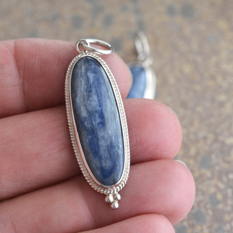 Oval Kyanite Gemstone Necklace Sterling Silver Blue Kyanite Etsy