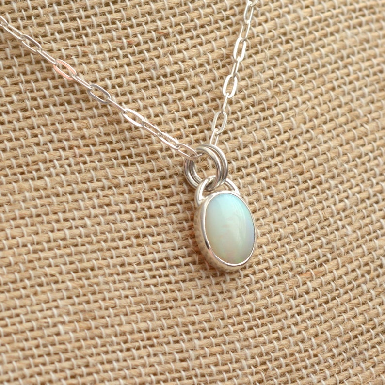 Sterling Silver Ethiopian Opal Necklace Opal Gemstone Necklace One of a Kind Oval Opal Pendant BS19-0119H Sparkly Cable Chain