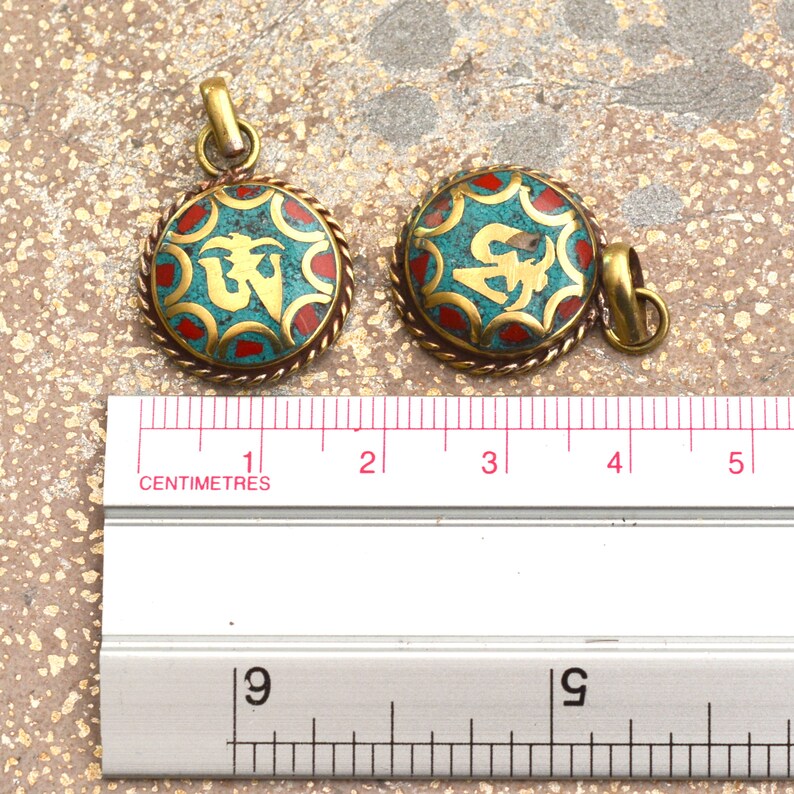 Om Pendant Tibetan Pendant Ohm Charm Handmade Jewelry Mantra Pendant Nepal Brass Inlay Bohemian Jewelry Yoga Jewelry Making Supplies 13190