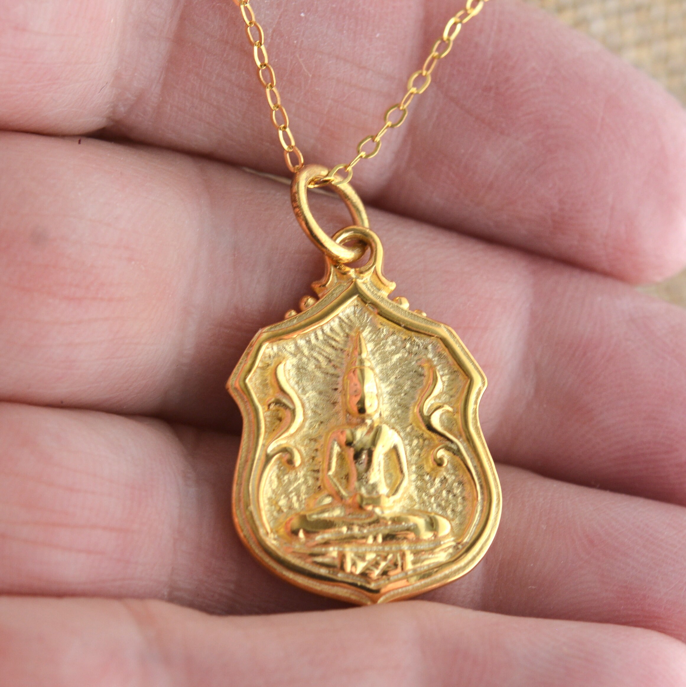 18K Gold Plated Buddha Amulet Necklace 14K Gold Filled Cable - Etsy UK